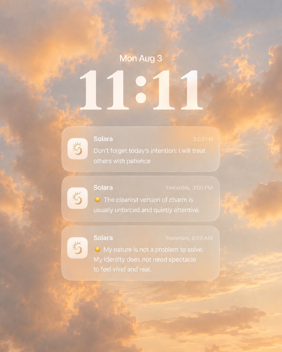 An iPhone lock screen with three Solara notifications delivered through the day.